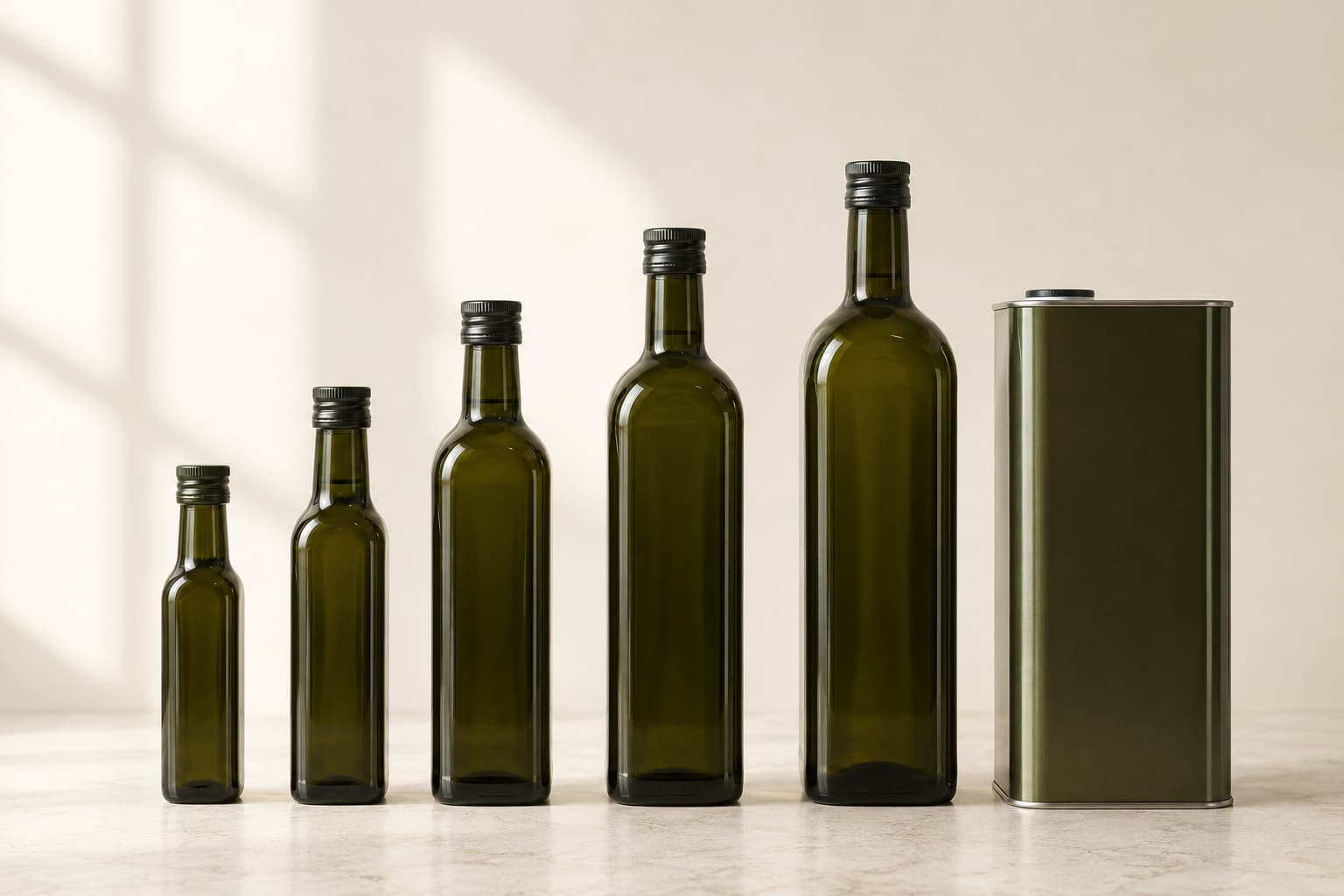 Gamme de bouteilles d'huile d'olive en verre sans étiquette