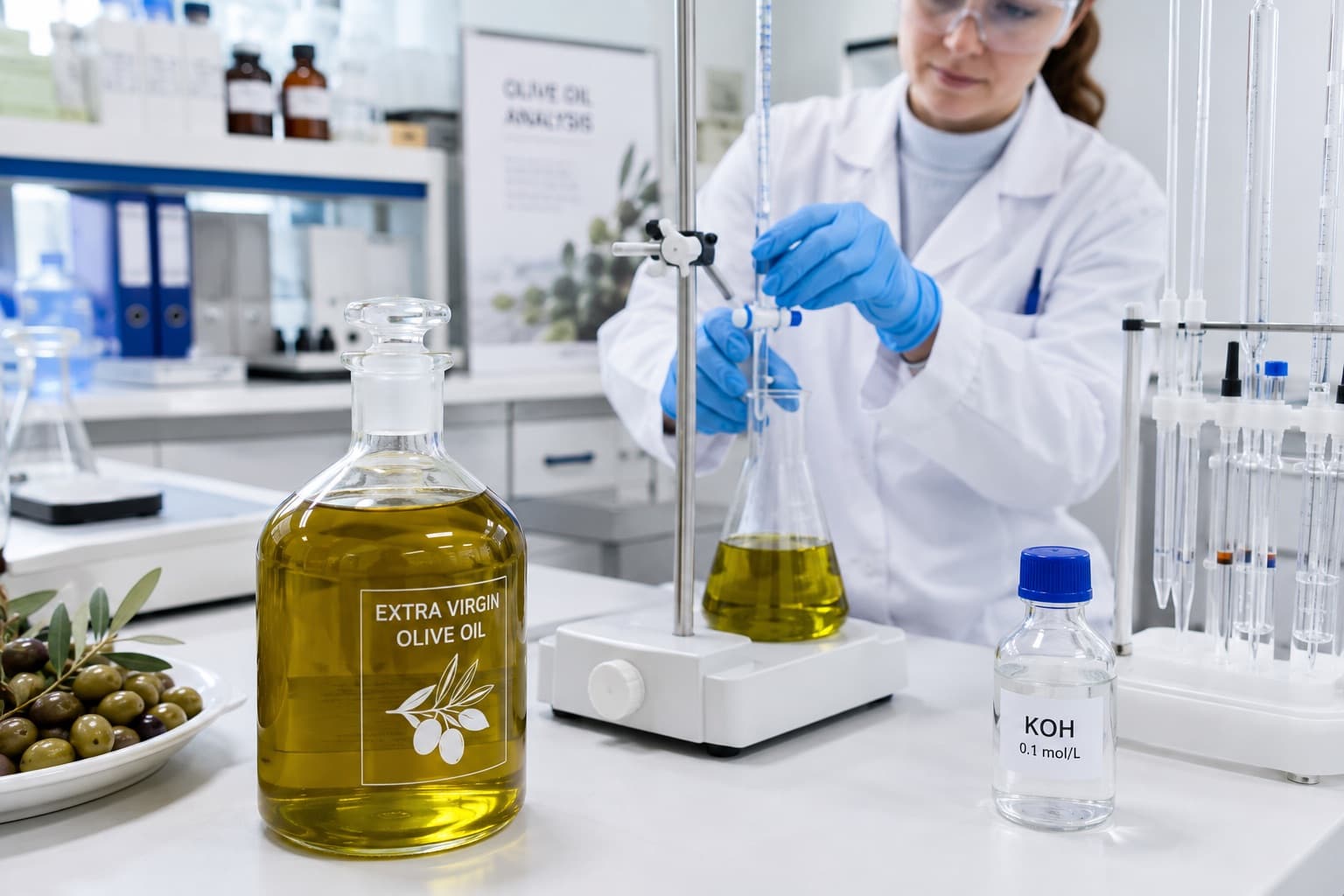 Analyse d'un échantillon d'huile d'olive en laboratoire